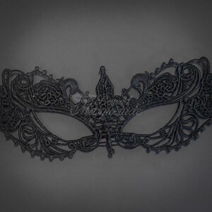 Black Lace Masquerade Mask Elegant, Minimalist Macrame Lace Mask Venetian Masquerade Mask Brocade Lace, Lace Mask for Masquerade Ball image 3