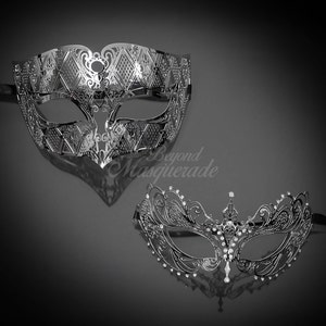 Couples Masquerade Mask, New Silver Elegant Couples Collection, Silver Masquerade Masks, His and Her's Masquerade Mask Set