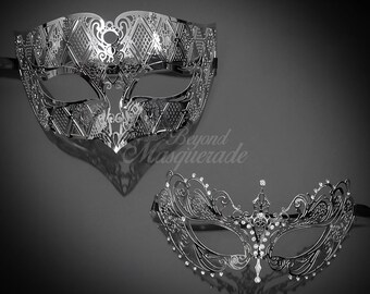 Couples Masquerade Mask, New Silver Elegant Couples Collection, Silver Masquerade Masks, His and Her's Masquerade Mask Set