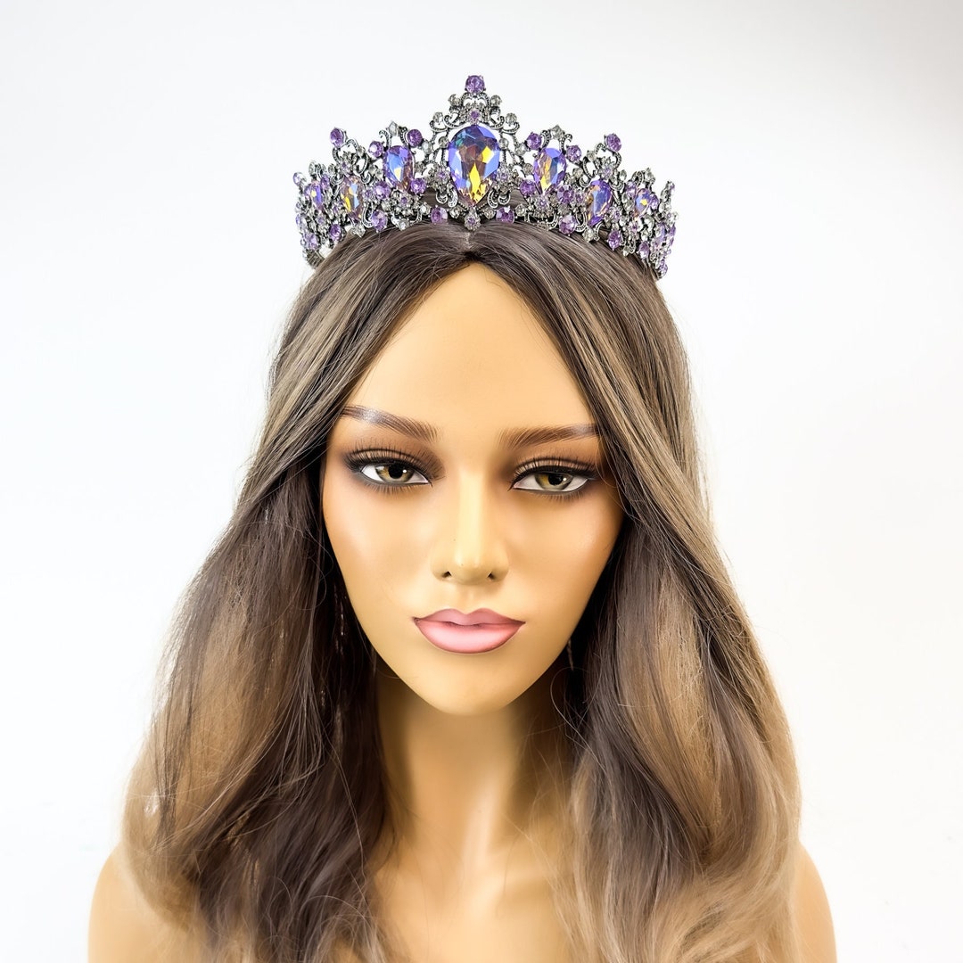 Lavender Vintage Crown Wreath Headpiece Crown Bridal Tiara Cosplay Headband Wreaths Diamond