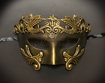 Mens Masquerade Mask, Roman God/Black Mask, Greek God Mask, Masquerade Mask Men, Gold Mask, Mardi Gras Mask, Mask, Gold Plated Mask