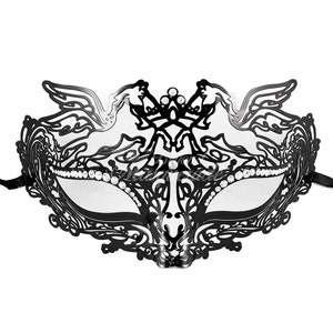 Classic Black Handcrafted Masquerade Mask Personalized with Diamonds - Holiday Costume, Little Black Dress Attire