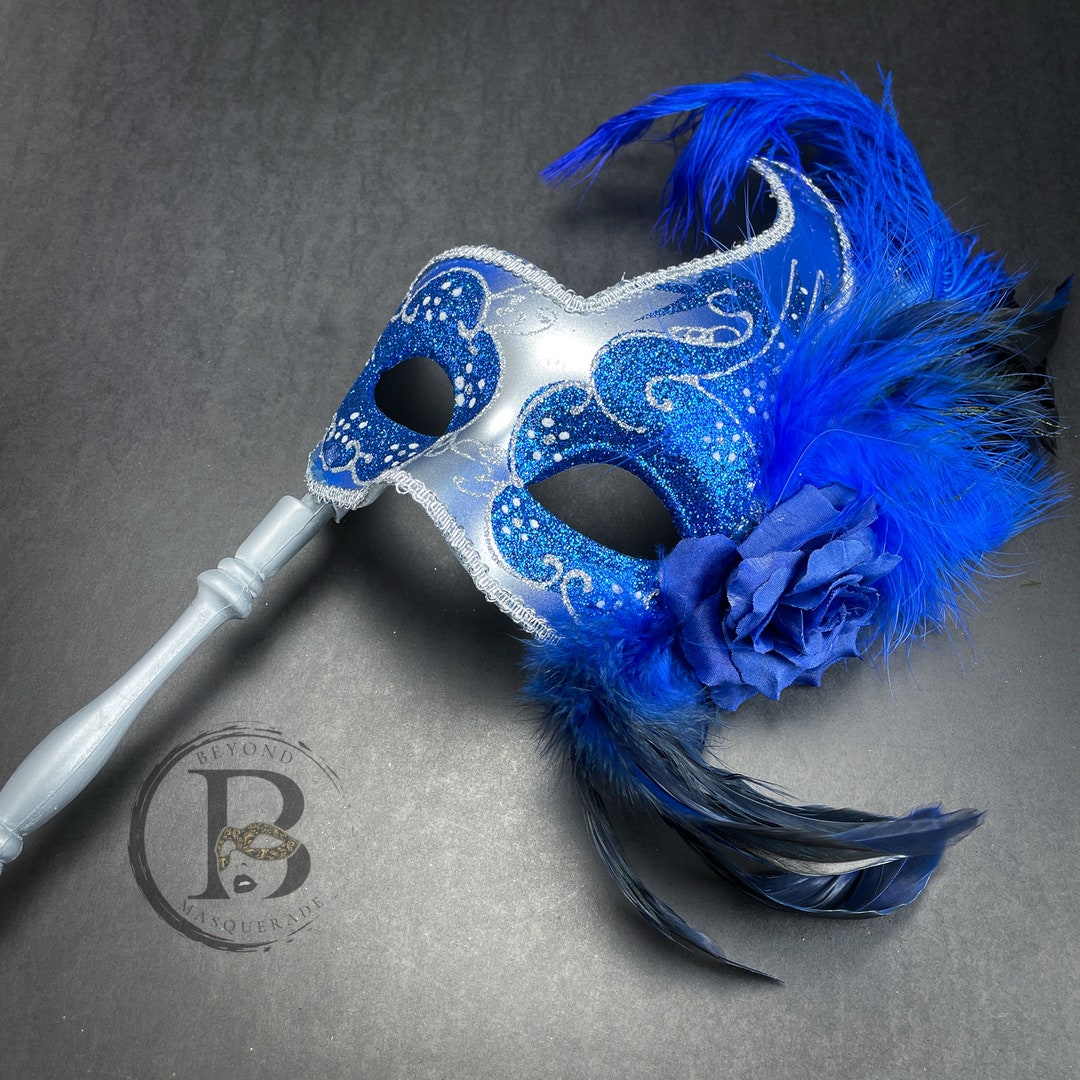 Masquerade Mask, Mardi Gras Mask, Silver & Royal Blue Mask With