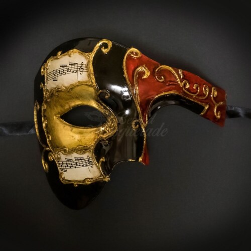 Men's Black Phantom Masquerade Mask With Studs Etsy