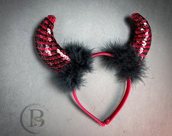 Halloween Black Red Devil Headband Sparkly Sequin Devil Horns Halloween Haunted House Props Little Devil Cosplay Costume Red Black