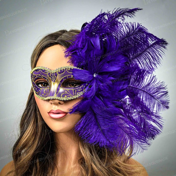 White Feather Masquerade Mask Wedding Brides Prom Party Mask by Beyond Masquerade