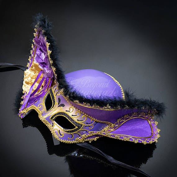 Women Light Pirate Hat Theater Mardi Gras Masquerade Mask Green//Purple//Gold
