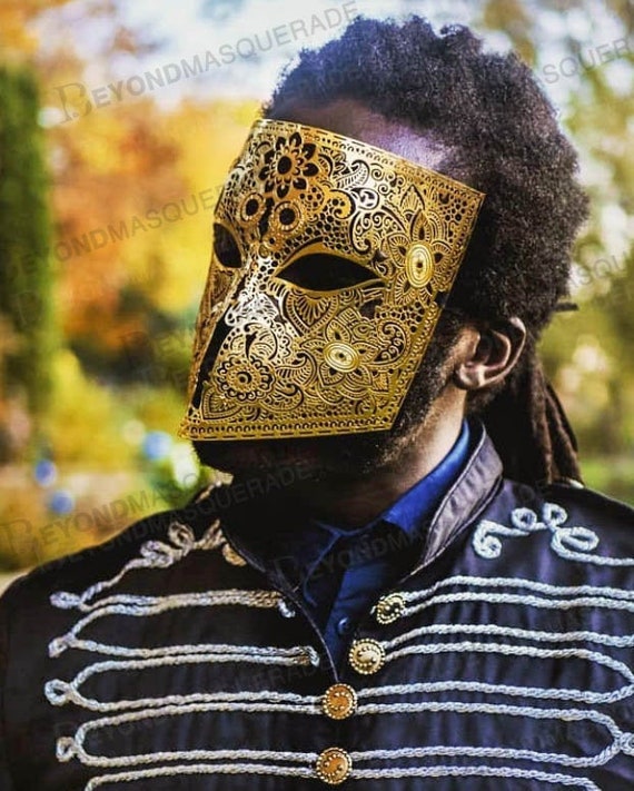 Máscara veneciana de Mardi Gras para hombre, disfraz de música de oro rojo,  fiesta de graduación para hombre