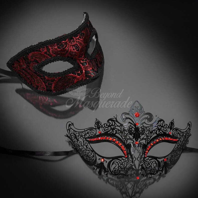 Black Red Couples Masquerade Mask His & Hers Masquerade Mask Etsy UK