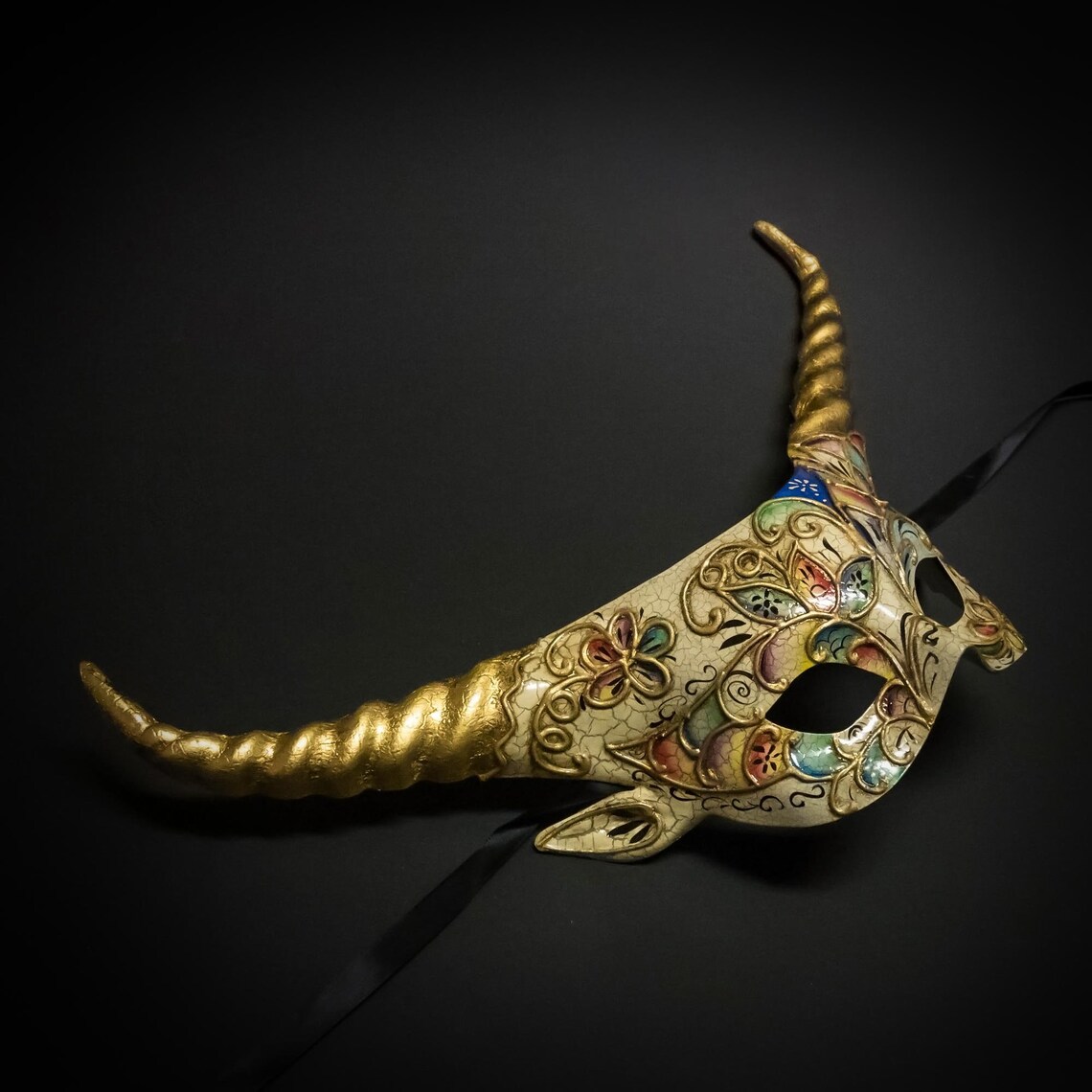 Gold Masquerade Mask Fairy Horns Halloween Mask Party Mask Ram Etsy