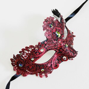 Masquerade Mask, Lace Masquerade Mask, Masquerade Ball Masks, Mask, Mardi Gras Mask, Lace Mask, Masquerade Ball Mask Red with Gems image 2