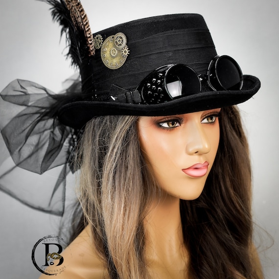 Black Steampunk Top Hat With Goggles Steampunk Goggle, Hat With Veil,  Steampunk Gears, Steampunk Accessories, Steampunk Halloween Costume 