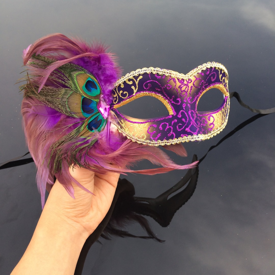 Mask, Masquerade Mask, Venetian-style Mask, Pink Mask, Feather