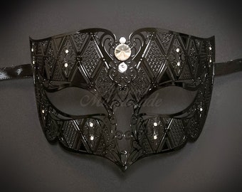 Mens Masquerade Mask, Black Masquerade Mask, Masquerade Ball Masks, Mardi Gras Mask, Couples masquerade mask, Mask, Rhinestones, 4everstore,