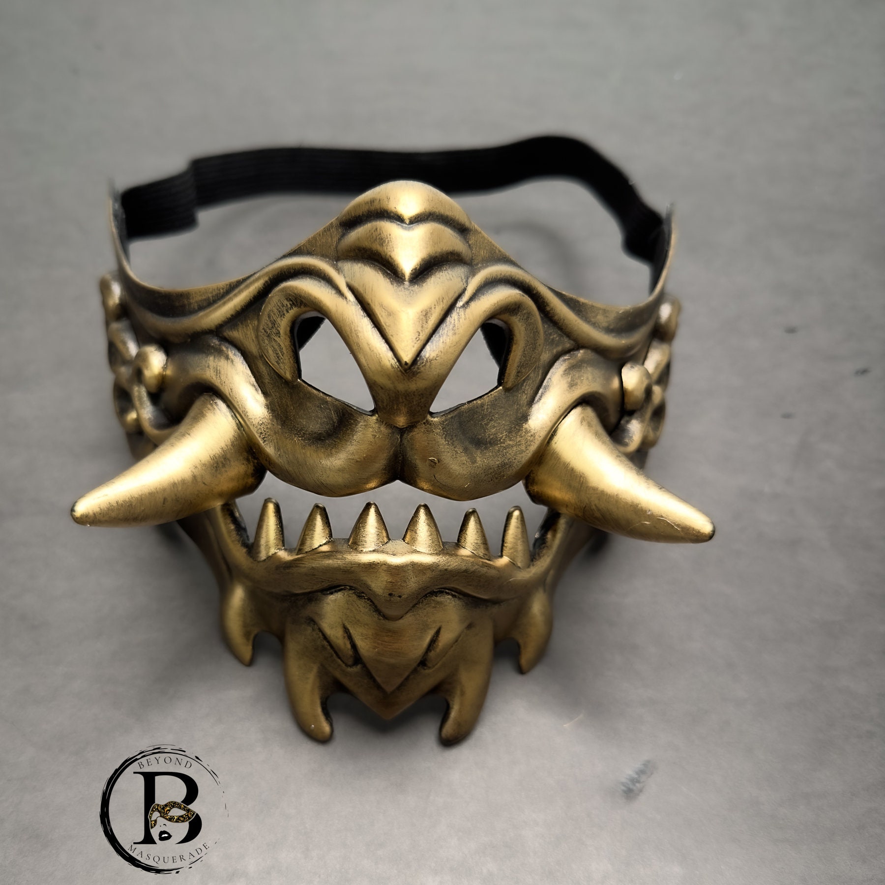 Oni Japanese Samurai Devil Warrior Ghost Mask Cosplay Masquerade Mask Jaw Teeth Skull Mouth Silver by