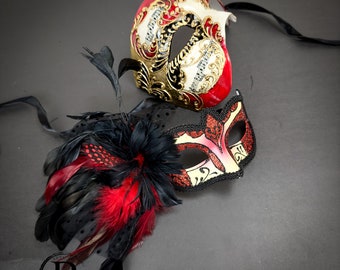 Red Mardi Gras Masquerade Masks for Men and Women, Couples Masquerade Masks, Masquerade Masks for Couples His and Hers Masquerade Ball Mask