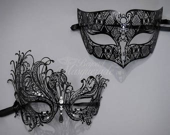 Paare Maskerade Maske, schwarz elegante Paare Sammlung, schwarze Maskerade Masken, seine und ihre Maskerade Maske Set
