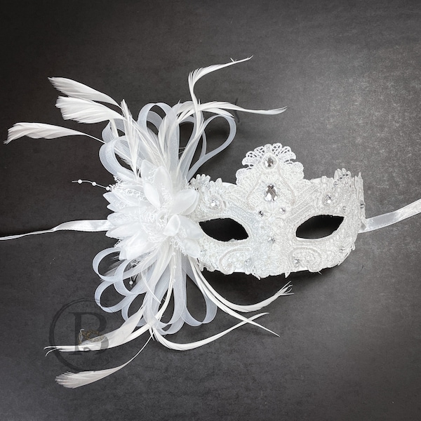 White Feather Masquerade Mask, White Masquerade Masks, Bridal Mask, Masquerade Mask Women, Mardi Gras Masquerade Mask, Masquerade Wedding