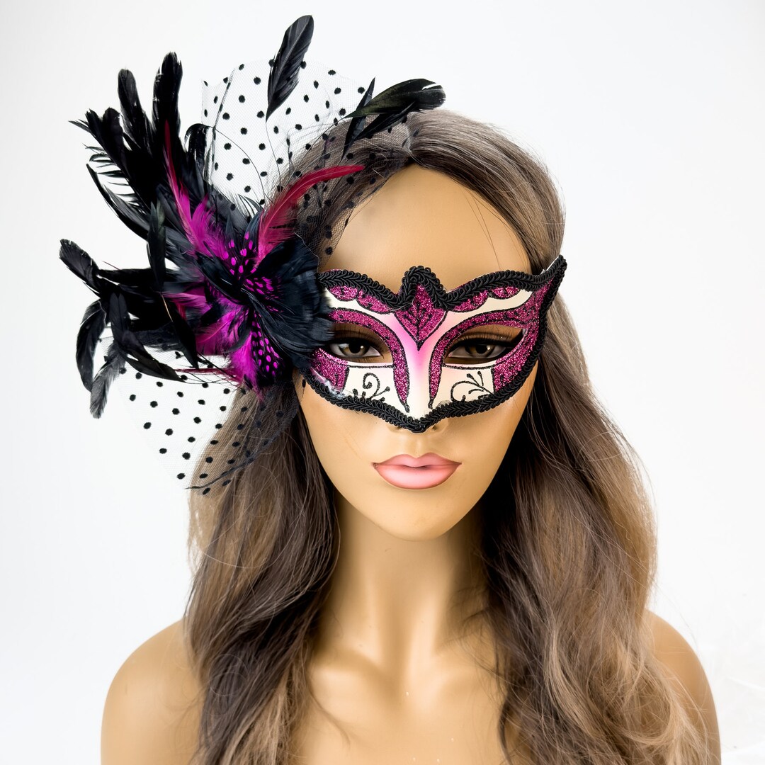 Luxury Black Pink Masquerade Masks Masquerade Mask Feathers, Luxury