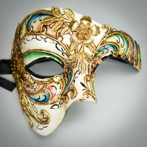 Men's Masquerade Mask, Phantom Mask, Phantom of the Opera Mask, Mask with Music Notes, Masquerade Mask Men, Mardi Gras, Gold florals Unisex