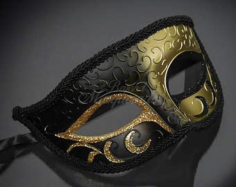 Mens Masquerade Mask, Gold Black Masquerade Mask, Roman God Mask, Greek God Mask, Masquerade Mask Men, Black and Gold Mask, Black Gold Mask