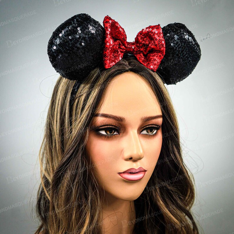 Mickey Mouse Ears Red Bow Headband Mouse Ears Head Band Etsy