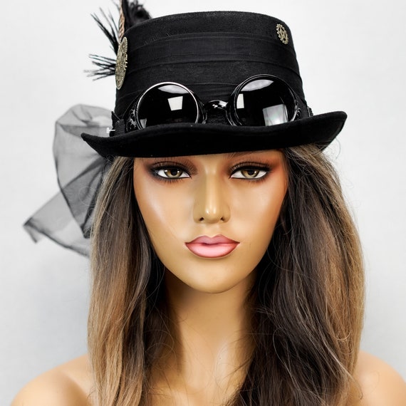 Sombrero de copa Steampunk negro con gafas Gafas Steampunk, Sombrero con  velo, Engranajes Steampunk, Accesorios Steampunk, Traje de Halloween  Steampunk -  España