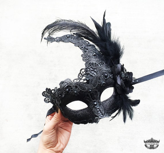 Masquerade Mask, Black Masquerade Mask, Masquerade Ball Mask, Feather  Masquerade Mask, Feather Mask, Black Mask with Feathers, Brocade Lace