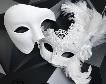 White Masquerade Masks for Women Men Phantom of the Opera Masquerade Mask, Wedding Masquerade Phantom Mask, Black Phantom Mask Bridal Masks