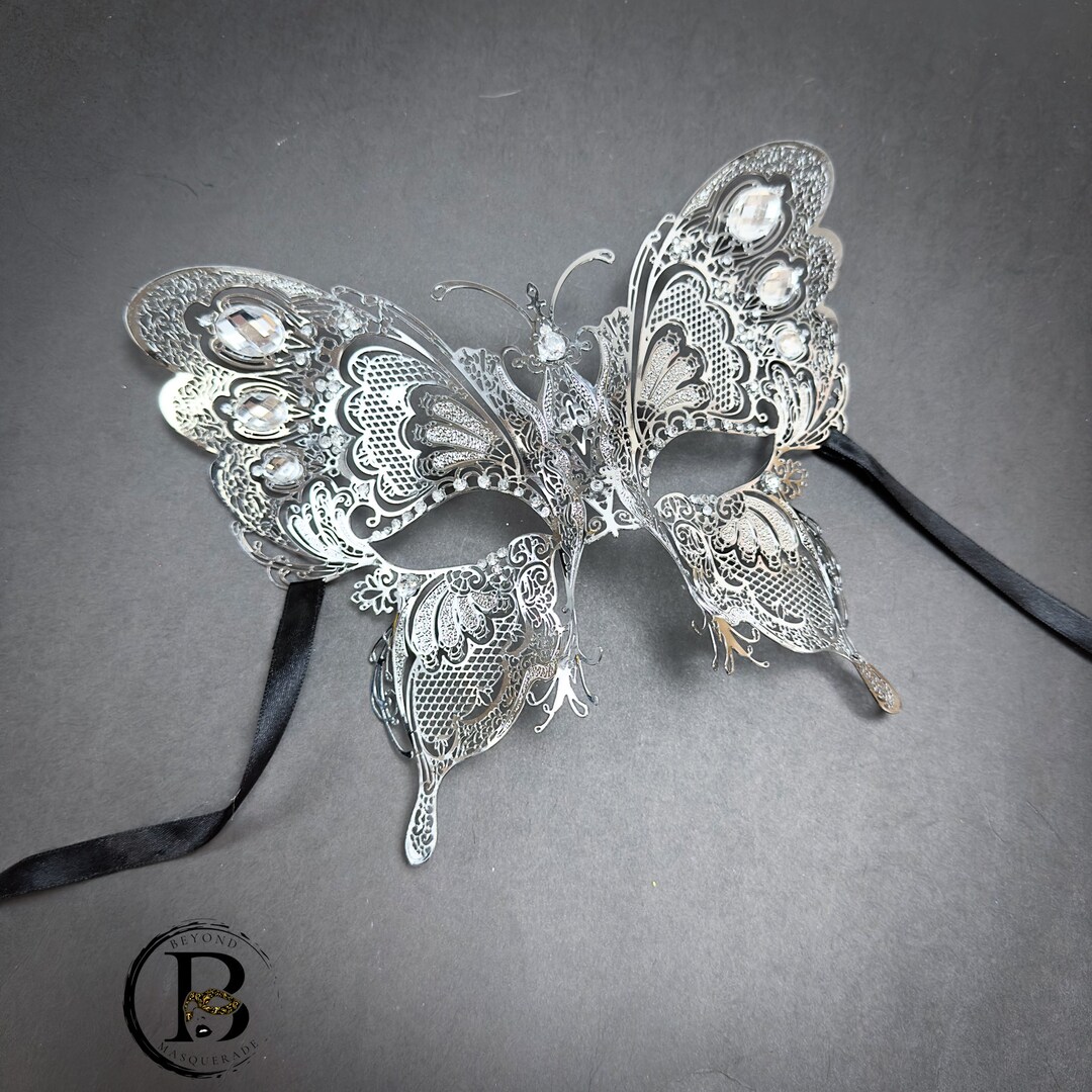 Silver Masquerade Mask, Butterfly Mask, Masquerade Ball Mask, Black Mardi Gras Mask, Luxury ...