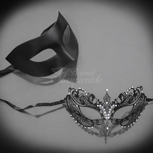 Couples Masquerade Mask, His & Hers Masquerade Mask, Metal Mask, Black Mask, Mens Masquerade Mask, Masquerade Ball Mask