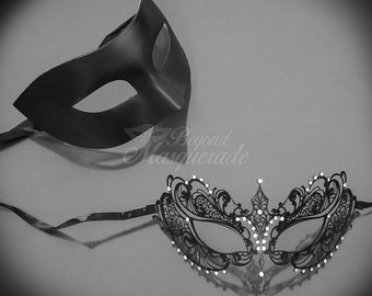 Couples Masquerade Mask, His & Hers Masquerade Mask, Metal Mask, Black Mask, Mens Masquerade Mask, Masquerade Ball Mask