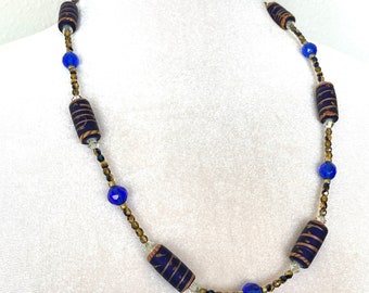 Blue glass art bead necklace