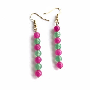 Pink Quartz & Green Aventurine Earrings: Gold Brass Hooks