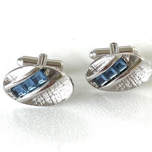 Vintage Silver Tone Cufflinks with Blue Accents
