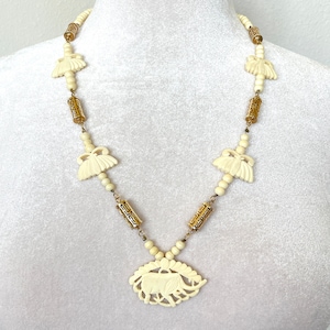 Elephant Bead Necklace: 26-inch Mixed Material Statement Piece