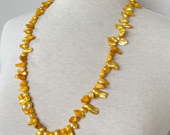 Gold baroque pearl necklace