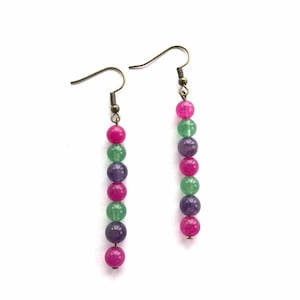 Amethyst Earrings: Pink Quartz & Green Aventurine, Nickel-Free