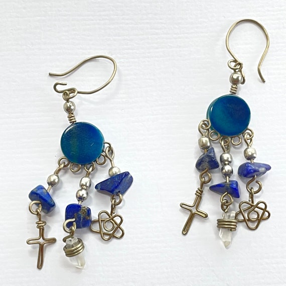 Vintage crystal star cross charm earrings - image 1