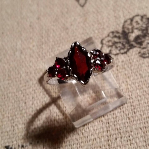 Sale Victorian Genuine  Bohemian Garnet Sterling  Ring Size 6.75