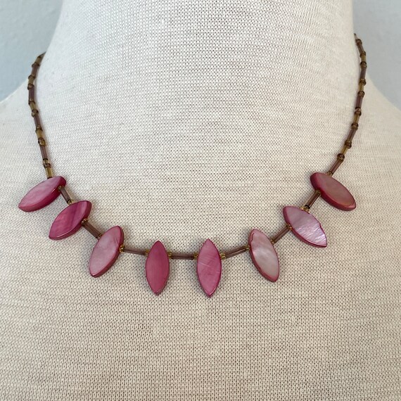 Pink Mother of pearl petal necklace - image 5