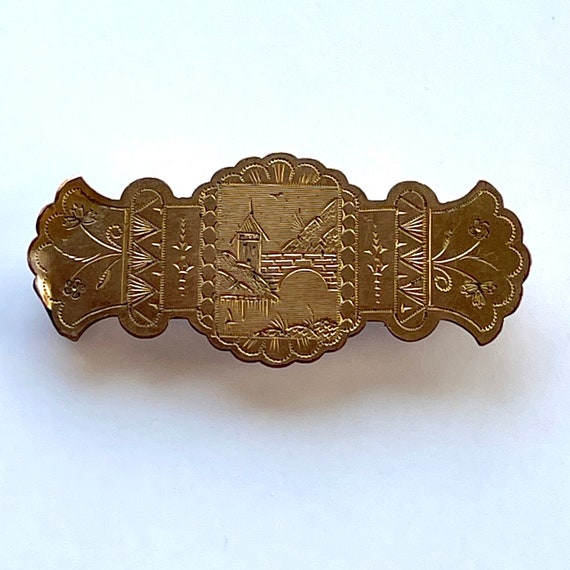 Antique Gold Filled Victorian Brooch - Stamped 1877
