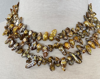 Gold baroque pearl necklace