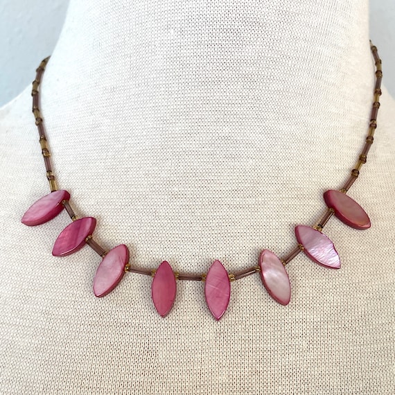 Pink Mother of pearl petal necklace - image 1