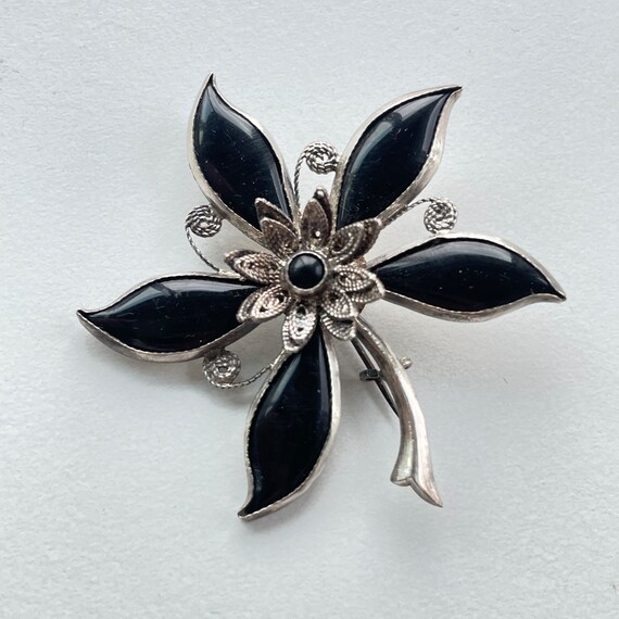 Antique black flower brooch - image 8