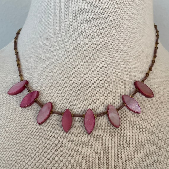 Pink Mother of pearl petal necklace - image 2