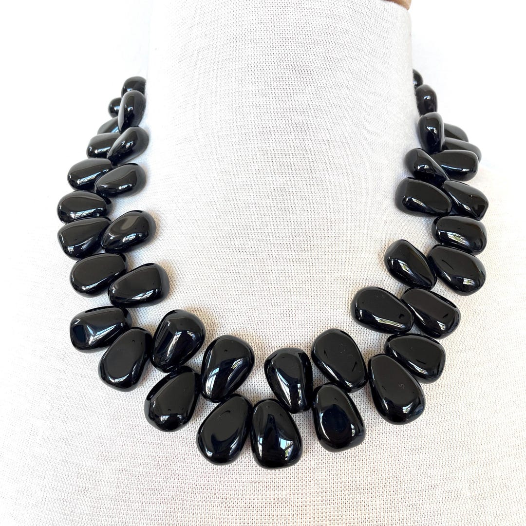 ☆人気☆【VINTAGE HOLLYWOOD】☆Black Stone Beads Necklac.e☆ Vintage Black Stone Jet Bead Necklace - Etsy