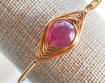 Rose Quartz Pearl Wire Cuff Bracelet