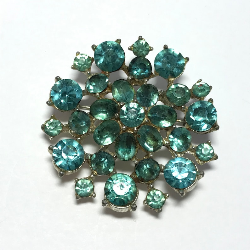 Vintage Aquamarine Rhinestone brooch