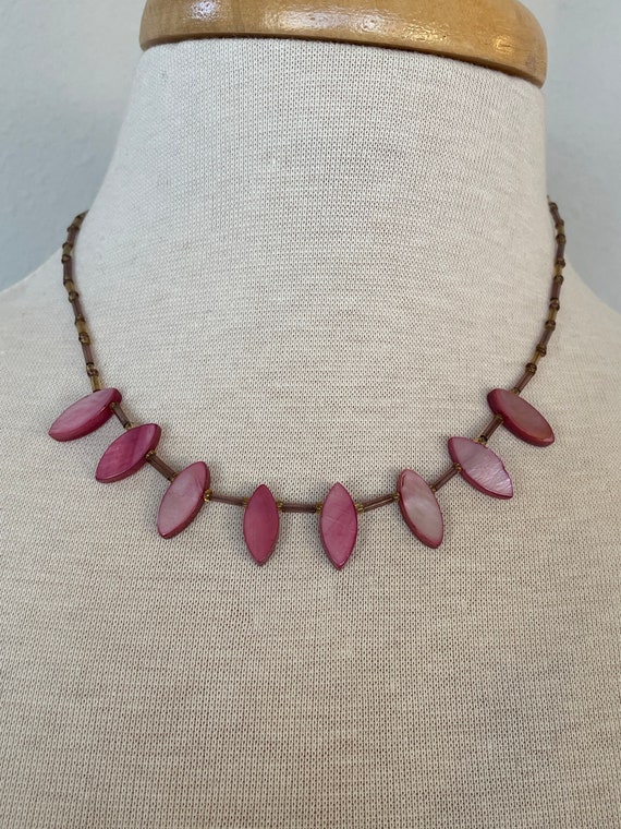 Pink Mother of pearl petal necklace - image 6